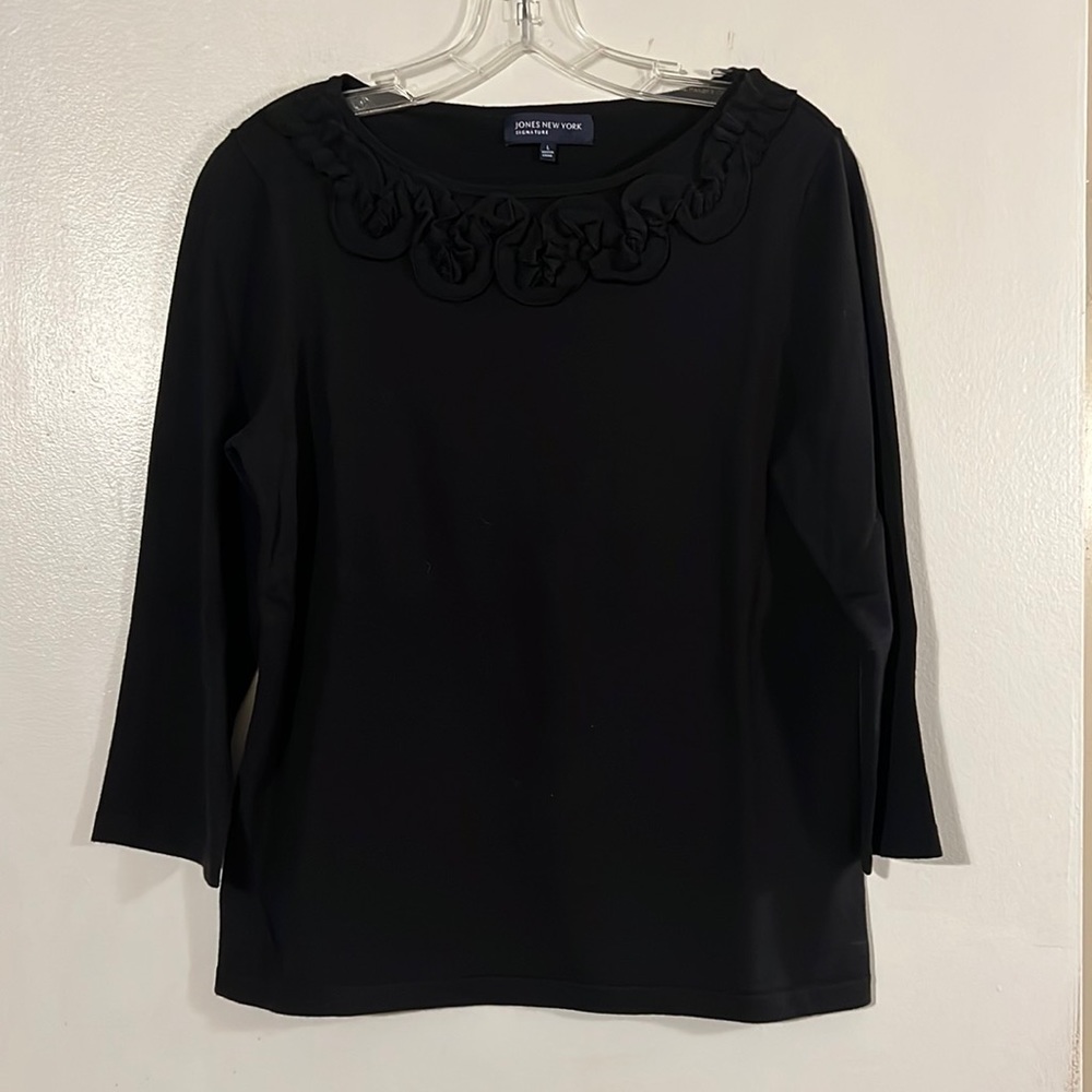 Jones New York signature black sweater w/ruffle detail 3/4 sleeve